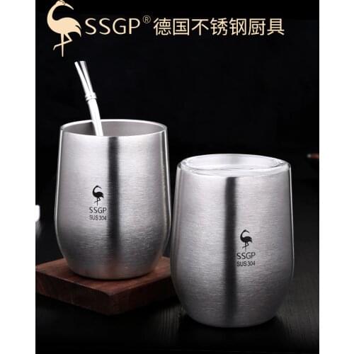 Double-layer 304 stainless steel cup with lid and heat-resistant portable beer cup with spoon