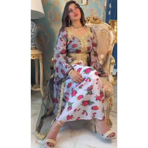 Ethnic Middle East wind printing white gauze embroidery lace dress Dubai Muslim Muslim Female dress