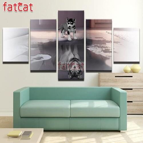 FATCAT Dog and wolf Animals 5 Piece Diy Diamond Painting Full Square Round Mosaic Embroidery Sale Needlework Decoration AE2457