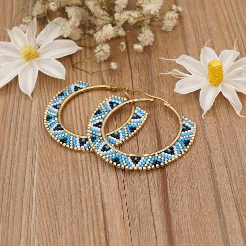 Go2Boho Hoop Earrings For Women Handmade Beads Woven Earring Jewelry Miyuki Ear Rings Gift Stainless Steel Pendientes Accessorie
