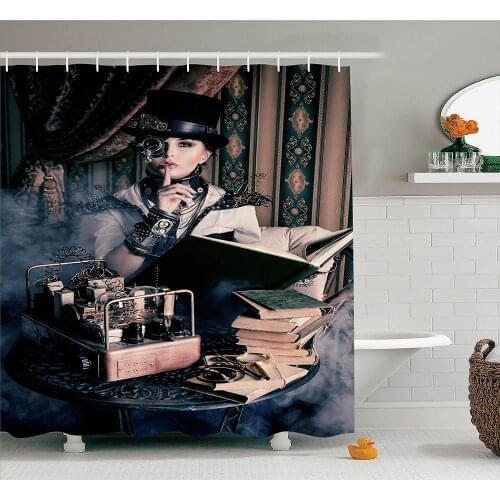 Gothic Shower Curtain Portrait of Steampunk Woman with Medieval Vintage Style Outfit Historic Fashion Art Bathroom Curtains