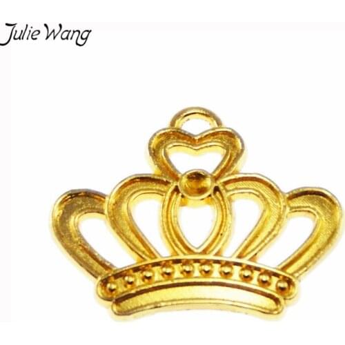 Julie Wang 45PCS Stunning Gold Color Crown Shape Zinc Alloy Little Charms Handmade Keychain Bracelet Jewelry Findings for Women