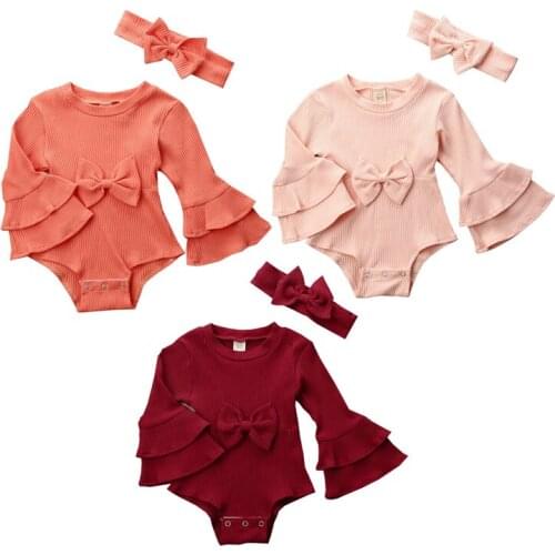 0-18M Newborn Infant Baby Girls Stripe Romper Long Sleeve Ruffles Jumpsuit Princess Baby Girl Autumn Spring Clothes Set Solid