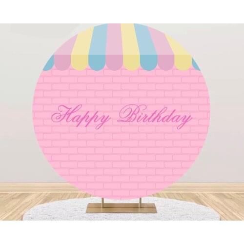 Round circle background Dessert candy House Backdrop pink brick wall baby shower birthday Party table Covers decoration YY-527