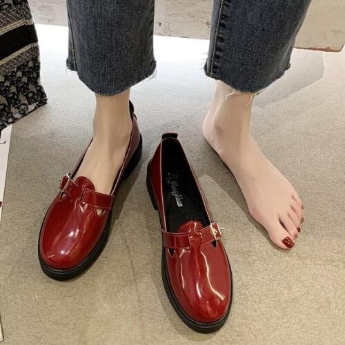 LLOGAI Sexy Patent Leather Square Heels Pumps Women Fashion Buckle Round Toe Mary Janes Woman Slip on Office Shoes Woman