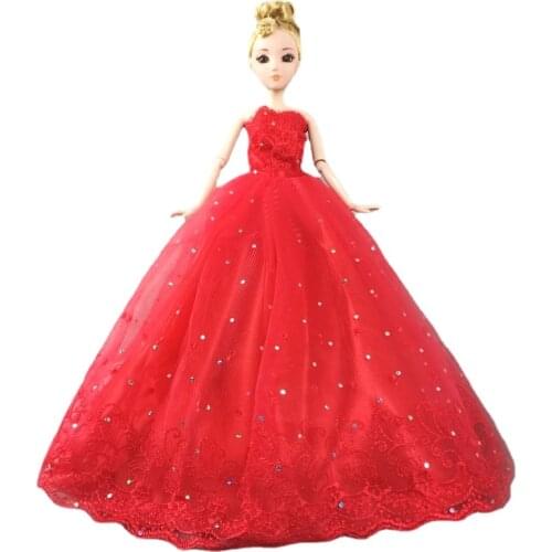 Fashion 11.5" Dolls Clothes for Barbie Doll Dress Red Sequin Off Shoulder Princess Wedding Party Gown Vestido 1/6 BJD Accessory
