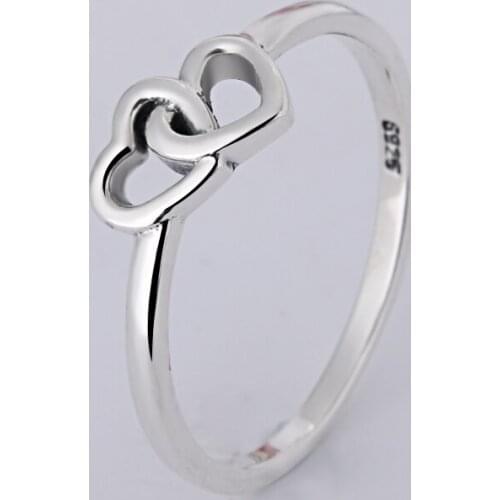 Fashion jewelry women Ring charm Double Heart 925 silver Retro Rings for women Party Gift fine Jewelry