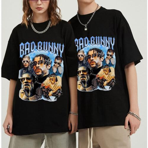Bad Bunny 2021 Men T Shirts Summer Short Sleeve T-Shirts Cotton Plus Size Oversize Tee Shirt Women Men Graphic T Shirts
