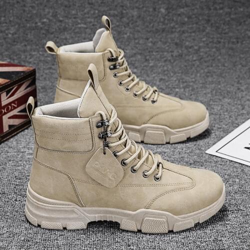 2020 New Men Boots Leather Waterproof Lace Up Military Boots Men Winter Ankle Lightweight Shoes for Men Winter Casual Non Slip