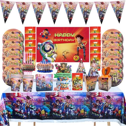 61pcs New Toy Story Theme Party Disposable Birthday Party Decoration Cup Plate Napkin Toy Story Party Supplies Tablecloth Supply