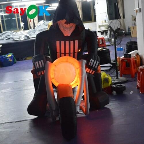 4.92ft AirBlown Lighted Inflatable Ghost Grim Reaper Skull Head Face Skeleton Rider Motorcycle Bike Scene for Yard Decor