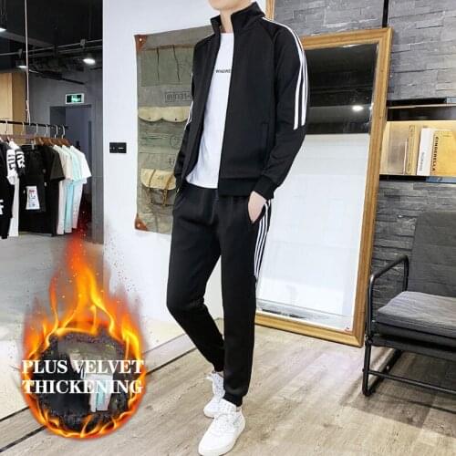 2020 Autumn And Winter New Mens Sports Running Suit Youth Plus Fleece Sweater Plus Fleece Korean Version Of The Trend 967