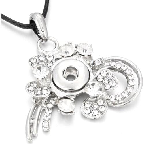 New Rhinestone Snap Button Necklace with Chains Metal Snap Pendant Necklace fit 12mm Snap Button Jewelry For Women
