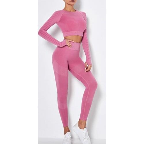 New Women Seamless Sport Set High Elastic Leggings Slim Long Sleeve Sports Fitness Leggins Workout Running Female Sportswear
