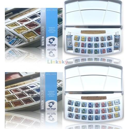 Original Van Gogh, 18,24 Color Solid Watercolor Paint Set, Plastic Box, Master Class Water Color Art Supplies Watercolors
