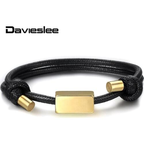 Couple Lovers Jewelry Engraving Name Man-made Leather Bracelet for Men Women Stylish Stainless Steel Cube Adjustable DPZ009