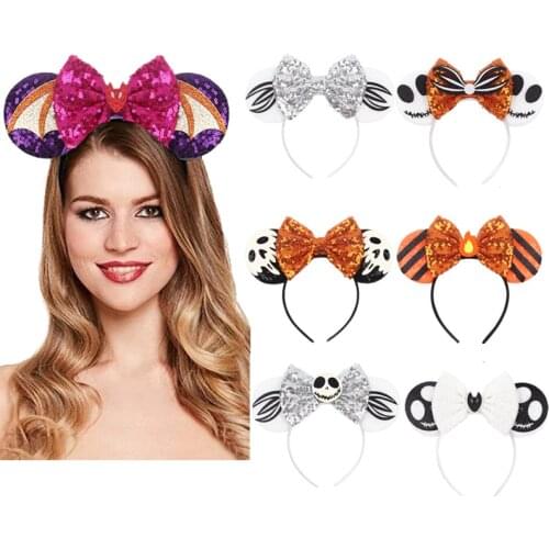 Trendy Glitter Hairs Bows Mouse Ears Headband Girls 5'' Bow sequin Hairband Christmas Holiday Party Cosplay Adult/Kids Gift