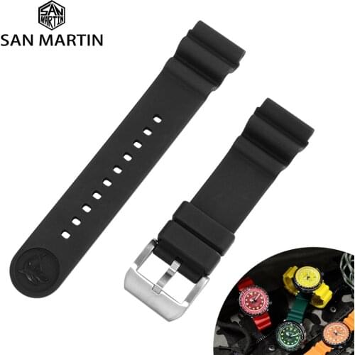 San Martin Watch Strap Fluorine Rubber Band Waterproof 20-22mm Shark Marking High Flexibility TUNA 003 Watch Accessories