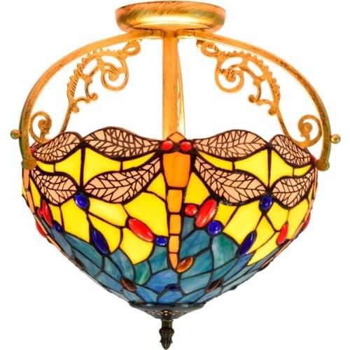Tiffany Luxurious Glass Ceiling Lamp for Balcony Foyer Aisle Entrance Vintage Colorful Glass 34cm Light 1152