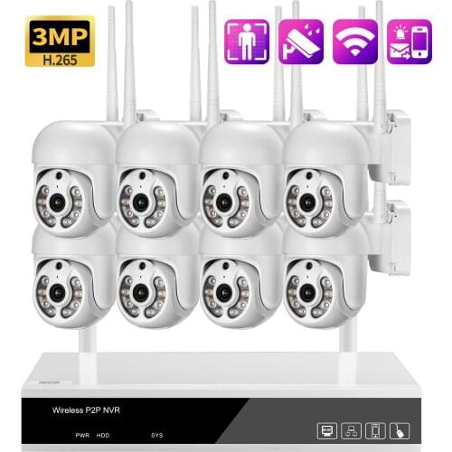 Gadinan 3MP PTZ Video Surveillance System CCTV Security Camera Dome WIFI Auto Tracking Kit Two Way Audio Waterproof Rotate