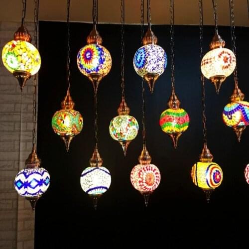 Nordic Glass Pendant Lights Mediterranean Style Turkish Moroccan Pendant Light E14 Chandeliers Home Decor Mosaic Hanging Lamp
