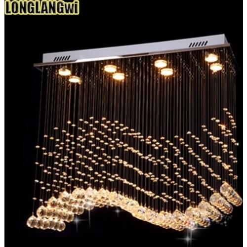 Modern LED Restaurant Rectangular Chandeliers K9 Crystal Lamp LED Wave Crystal Light Bar Restaurant Living Room Lighting