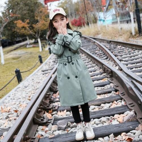 Girls spring new solid color trench coat Girl western style long trench coat Girl minimalist stylish jacket coat