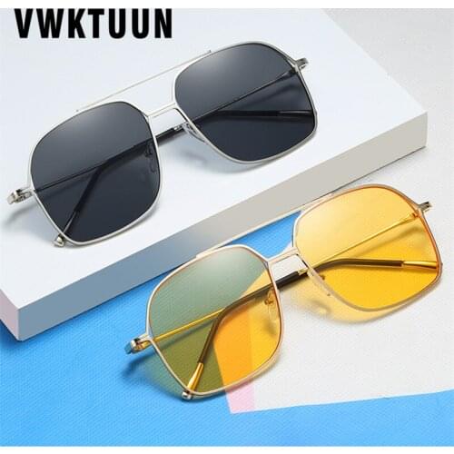 VWKTUUN Square Sunglasses Women Oversized Luxury Shades UV400 Retro Points Twin Beam Eyewear Metal Frame Ocean Lens Glasses