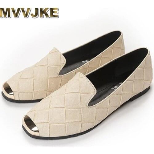 MVVJKEWomen Fashion Flats Shoes Square Toe PU Leather Shoes Women Loafers Woman Ballet Flats Boat Shoes Shallow Footwear 34-43