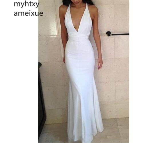 Deep Mermaid Prom Dress Long Sexy Cheap Formal Red Evening Gowns White Backless 2020 Free Shipping New Arrival Trumpet Dress