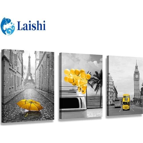 3pcs Diamond Painting Gray, yellow, urban architectural landscape, Big Ben Set Hobby Art Full Drill Square Round Home Decoration
