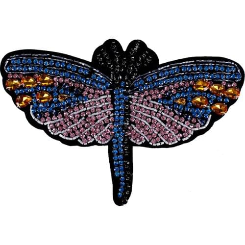 5pieces Handmade Rhinestones Dragonfly Beaded Patches Sew on Clothing Diamond Crystal Motifs Applique Sewing Supplies TH892