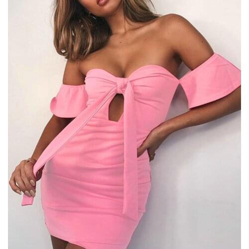 Strapless off shoulder ruffle dress summer women hollow out Sexy backless bodycon dress elegant party mini dresses vestidos
