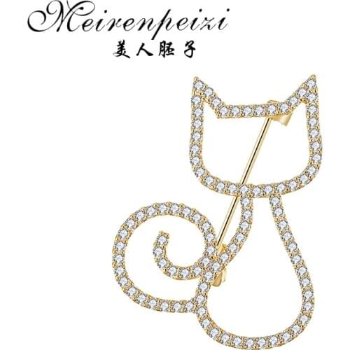 Meirenpeizi Cute Cat Brooch Clothing Pin Party Garment Accessories Blouse Brooches Neckline Decoration Fashion Women Jewelry