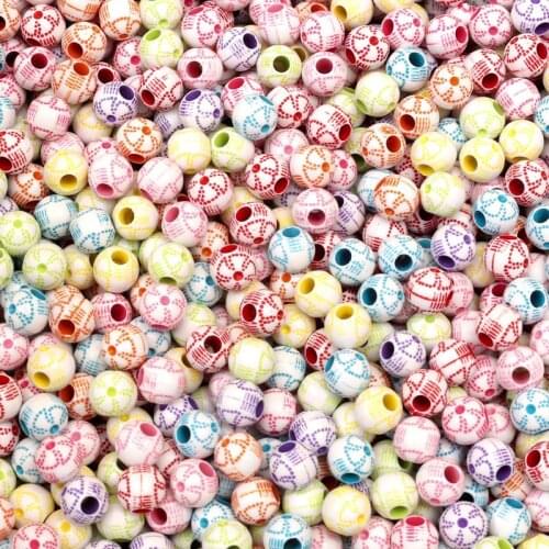 50Pcs 8mm Mixed White Colorful Grid Round Rose Acrylic Beads For Jewelry Marking DIY Bracelet Necklace Charm Accessory Handmade