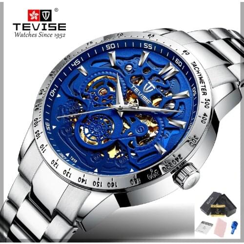 Hollow Watch Man Mechanical Automatic Watch TEVISE T858 Waterproof Luminous Hands wristwatch Mens Fashion Casual Male Hour