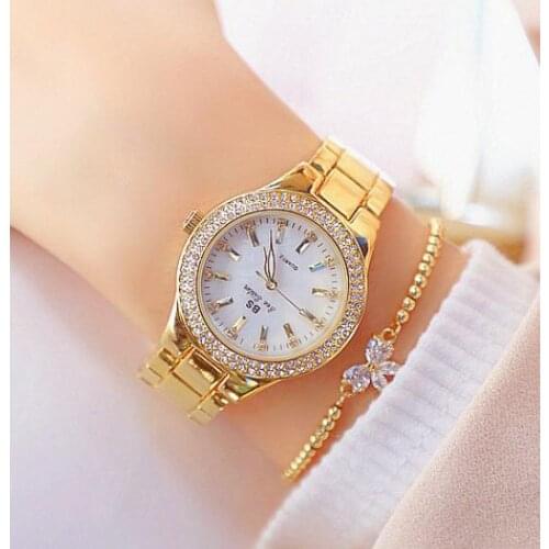 BS 1258 Ladies Top Brand Luxury Wrist Watches Dress Gold Watch Women Fashion Crystal Diamond Watches Stainless Steel Watch