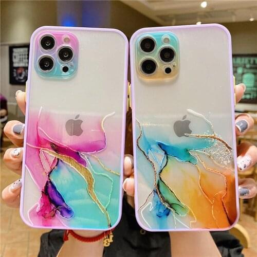 Gradient Watercolor Painting Marble Phone Case For iPhone 12 11Pro Max X XR XS Max 7 8 Plus SE 2 Clear Soft TPU Shockproof Cover
