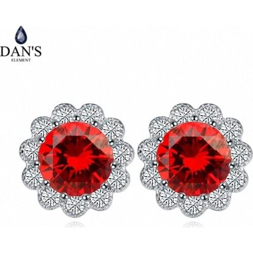 DANS ELEMENT New Sales AAA Zirconia Micro Inlays White Gold Color Flower Earrings For Women Valentines Gift 110350red