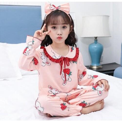 Children Pajamas Suits For Girls Autumn Kids Cotton Long Sleevees Princess Sleepwear Sets Spring Teenagers Home Service Costumes