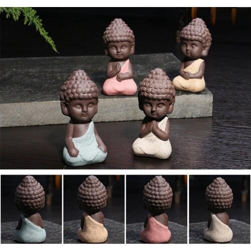 Ceramic Monk Figurine Fish Tank Landscape Ornament Garden Car Decor Craft India Mandala Buddha Statue Aquarium Decoration