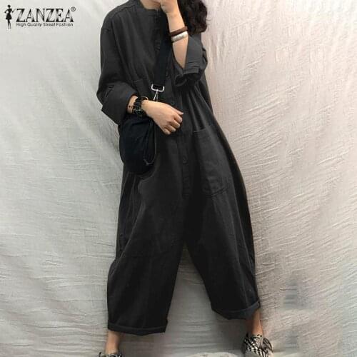 ZANZEA Lapel Long Sleeves Romper Womens Autumn Street Fashion Jumpsuit Female Casual Loose Solid Pocket Overalls Plus Size 5XL
