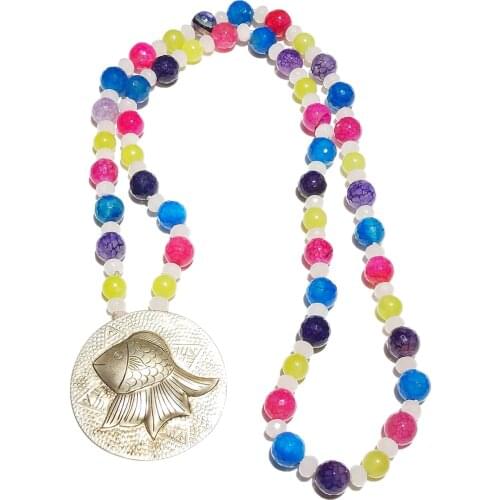 Lii Ji Mutil Color Long Necklace Stone Agates Rose Quartzs Tibetan Silver Pendant Necklace 84cm Women Jewelry Gift