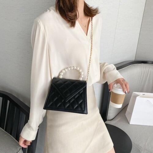 Fashion Lattice Pattern Tote Bag PU Leather Women Pearl Handle Shoulder Handbags Solid Color Messenger Crossbody Bags