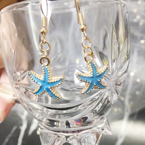 Fashion Cute Light Blue Sweet Starfish Cartoon Summer Cloud Drop Earrings Punk Jewelry For Women Girl Friendship Gifts