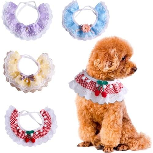 Fashion Cat Dog Neckerchief Pet Cats Kitten Flower Lace Bow Bell Collar Dog Puppy String Bib Necklace Neck Strap Scarf