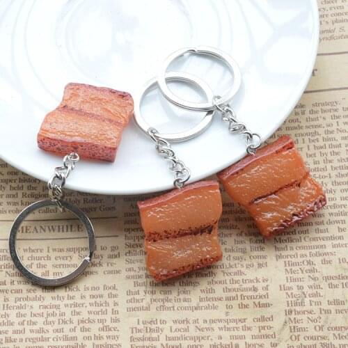 Cartoon resin Mini Simulation Food Grilled Meat Key Holder Chain Bag Pendant Accessories Keyring Jewelry YS-260