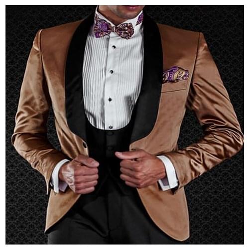 New Arrival Velveteen Groomsmen Shawl Lapel Groom Tuxedos Men Suits Wedding/Prom Best Man Blazer ( Jacket+Pants+Vest+Tie)A67