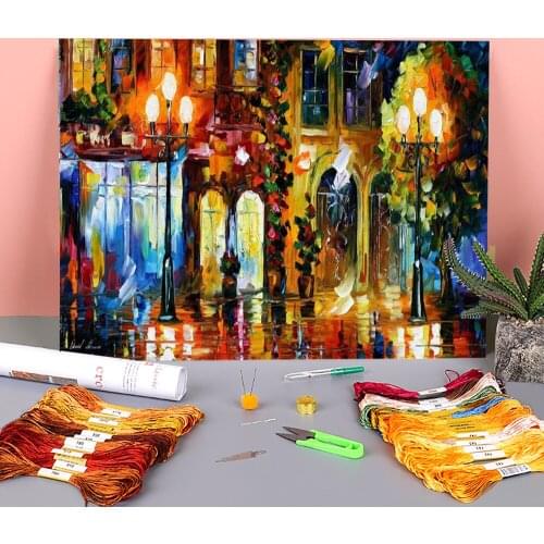 Night Doors Printed Canvas 11CT Cross-Stitch Complete Kit DIY Embroidery DMC Threads Handmade Painting Craft Adults