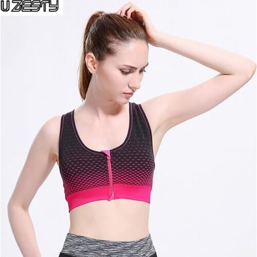 2016 New Arrival 4 Colours Women Sports Bras Zipped Wireless Running Gym Bra Shockproof Top Underwear Racerback Free Shipping